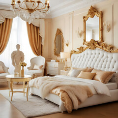 Free Photo beautiful bedroom with golden details and luxurious furniture generative Ai