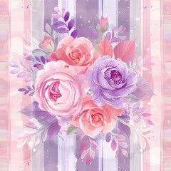 pink stripes and purple striped floral background with flowers seamless
