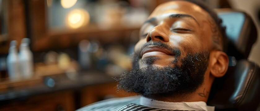 Precision Beard Trimming at a Cozy Barber Shop. Concept Barber Shop Experience, Beard Grooming, Precision Trimming, Cozy Atmosphere, Skilled Barbers
