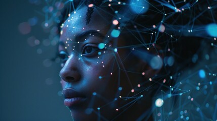 AI and Communication. Young Black Woman Exploring Network Concepts
