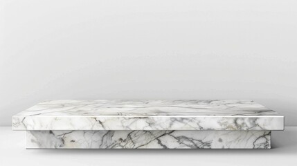 Empty Stone Display Shelf on Marble Tabletop - Luxurious white marble background, perfect for product placement or key visual layouts.