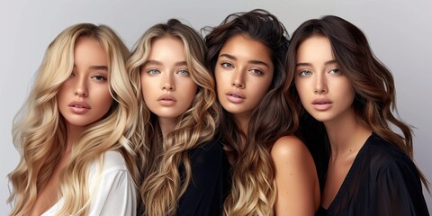 Obraz premium Beauty Photography, Trio of Women with Diverse Hair Colors Fashion Portrait