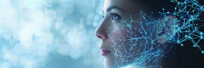 Abstract digital technology, glowing lines and circles.