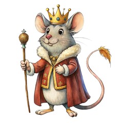 A cartoon mouse wearing a gold crown and red cape