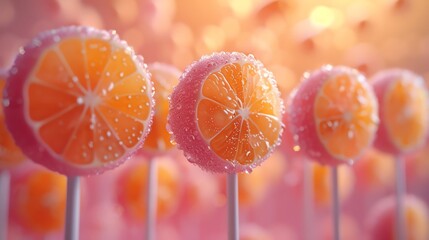 Cute Lollipopthemed thank you cards, Bright scene, octane renderer, light orange environment, panoramic shots, high quality, masterpieces - obrazy, fototapety, plakaty