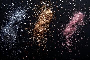 Vibrant colored powders exploding on black background.