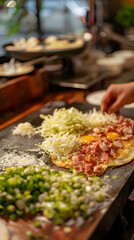 Traditional Okonomiyaki Recipe - Japanese Savory Pancake Preparation in a Homely Setting