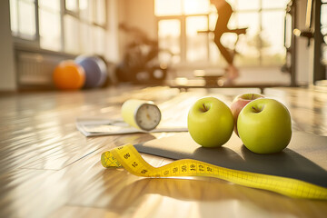 diet concept with measuring tape and apple for Loss weight - Powered by Adobe