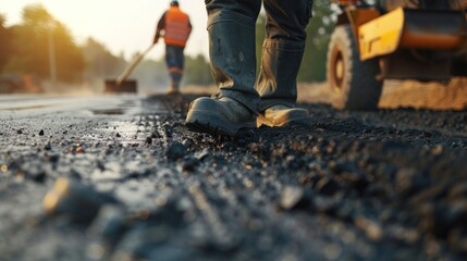 Road construction team working together to pave the way for smooth roads.