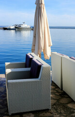 blue and white chairs in National park Brioni, Croatia