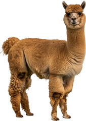 Brown alpaca standing isolated cut out png on transparent background