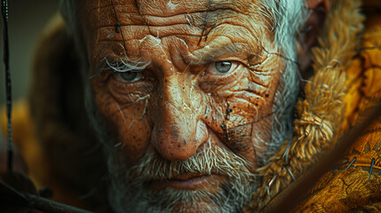 Close up of elderly man with beard. Generative AI - obrazy, fototapety, plakaty