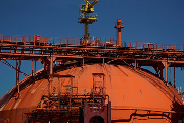 regasifier ship LNG Liquified Natural Gas tanker anchored in Genoa Harbor, Italy