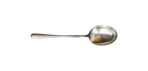 Isolated antique meal spoon. Transparent PNG isolated background. silverware. Stainless steel. Metallic. Metal, Silver. Aluminium. rusty, old, worn, aged