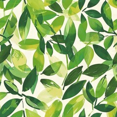 Fresh Green Leaves Pattern on Light Background for Spring Design