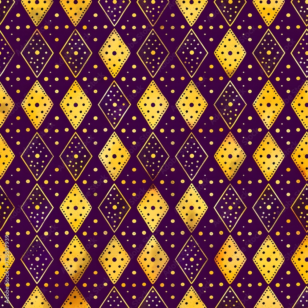 Wall mural purple and gold harlequin seamless pattern