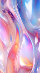 Neon holographic liquid blue pink wave of smooth flowing lines. Abstract glossy background. - 785588767