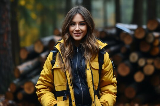 Confident female civil engineer with drawings on a busy construction site, showing leadership and experience in the field. Women&#039;s work and professionalism