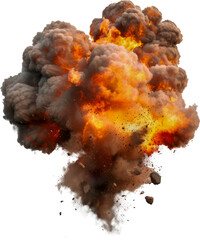 Massive explosion with fire and smoke cut out png on transparent background