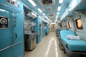 Fototapeta premium Modular Treatment Pods in modern hospital. Adaptable spaces for medical procedures and patients comfort