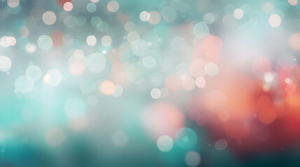 Silver bokeh on defocused teal green and coral colors background, abstract blur bokeh background