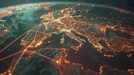 Dynamic World Map Showcasing Global Connectivity and Data Flow