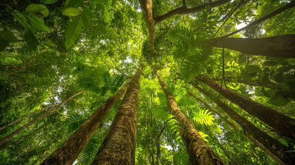 Fototapeta premium Sustainable forest management policies, including climate change adaptation and mitigation strategies such as REDD forest carbon sequestration initiatives and sustainable development. Generative AI