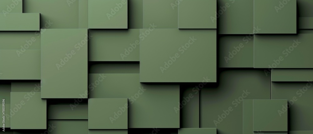 Poster abstract geometric army green 3d texture wall with squares and square cubes background banner illust