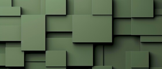 Abstract geometric army green 3d texture wall with squares and square cubes background banner illustration, textured wallpaper - obrazy, fototapety, plakaty