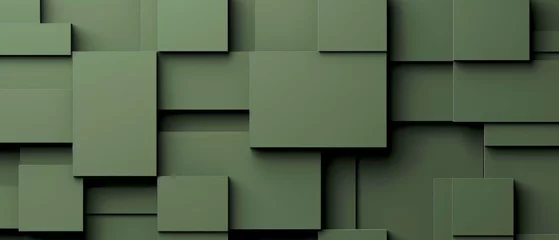 Foto auf Acrylglas Abstract geometric army green 3d texture wall with squares and square cubes background banner illustration, textured wallpaper © Corri Seizinger