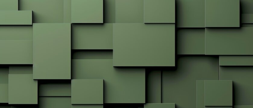Fototapeta Abstract geometric army green 3d texture wall with squares and square cubes background banner illustration, textured wallpaper