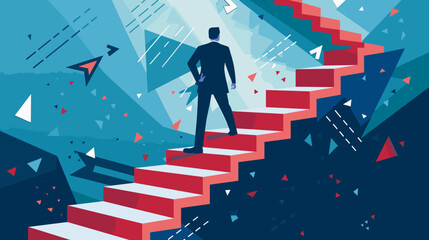 Businessman Assembling Upward Arrow Puzzle, Finding Path to Success Solution, Leadership Concept, Achieving Goals, Overcoming Challenges, Vector Illustration