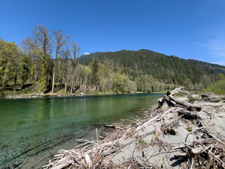 Skagit river in Washington state cascade mountains during spring season - 785592902