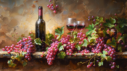 Classic Still Life with Wine and Grapes.