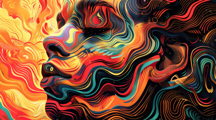Fototapeta premium Psychedelic Portrait with Vibrant Wavy Patterns.