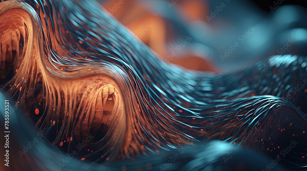 Poster Scientific abstraction with futuristic textured tissue waves. Tech background with close-up wave bio texture.