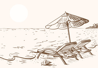sketch summer beach sea sun chaise lounge vector