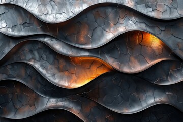 A visually interesting image of organic wavy patterns with a focus on textures and a glowing orange...