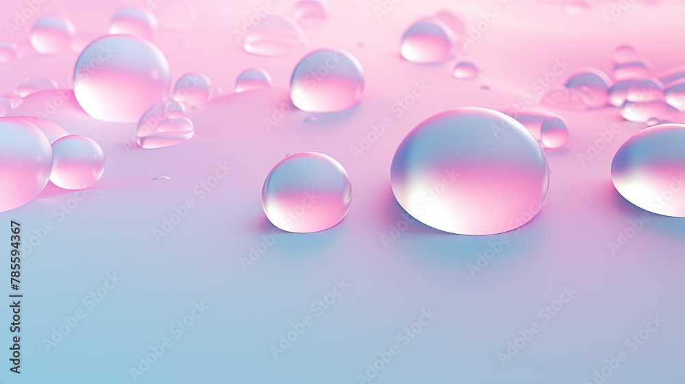 Poster abstract background with soft bubbles in pink and blue light. holographic bubbles backdrop.