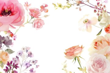 Obraz na płótnie Canvas Vibrant Floral Watercolor Border Design Generative AI