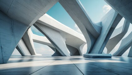 Futuristic architecture building background with empty wide space floor, concrete floor car showing...