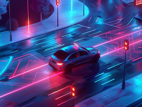 Illustrating an autonomous vehicle navigating a crossroad, this image portrays Advanced Driver Assistance Systems (ADAS) at Level 4 of autonomy