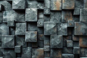 An array of grey cubes with diverse textures creating an engaging and abstract 3D effect for a backdrop