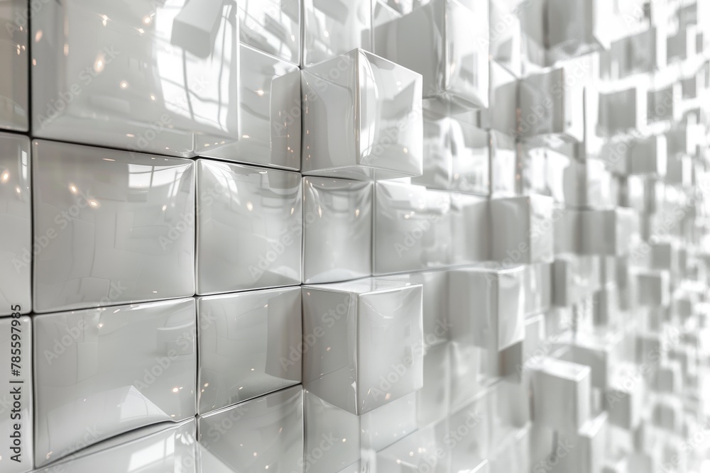Poster an abstract image showcasing a seamless pattern of white 3d cubes giving a modern and minimalistic t