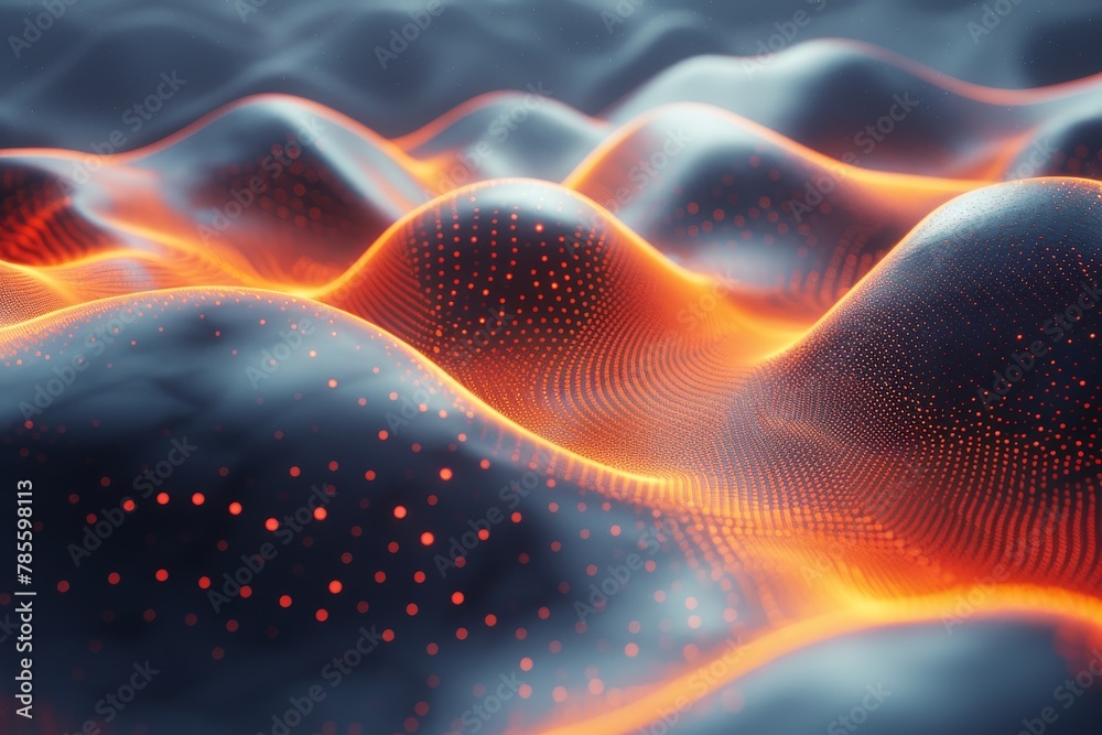Poster a visually striking image of a red digital wave pattern with glowing particle dots, symbolizing conn