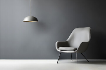 A sleek, modern chair and a stylish lamp stand against a smooth gray wall, showcasing the beauty of simplicity in modern interiors or architecture.