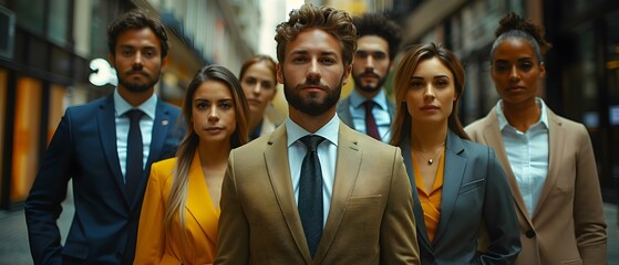 Dynamic Team Poised for Success in the City. Concept Team Development, City Life, Success in Business