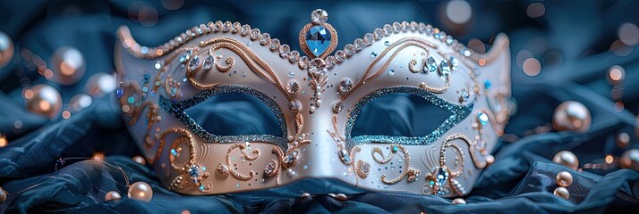 Elegant lace masquerade mask with jewel - obrazy, fototapety, plakaty