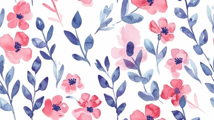 Romantic Watercolor Floral Pattern Tile Generative AI