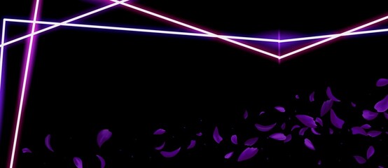 neon lights with purple leaves abstract on black background illustration 